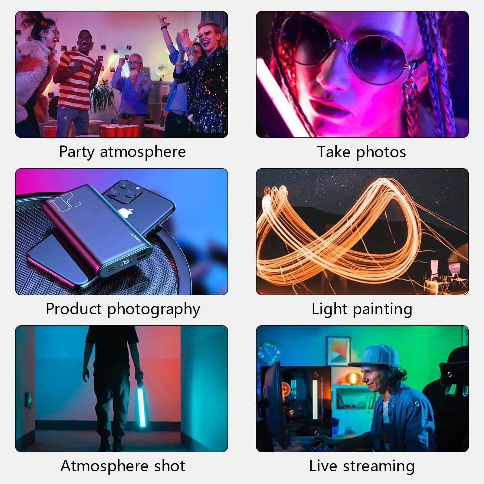 AliExpress Collection Iluminación de fotografía magnética RGB portátil, lámpara de palo de relleno de luz LED de mano, luz de relleno Vlog para YouTube, grabación de imágenes de Video