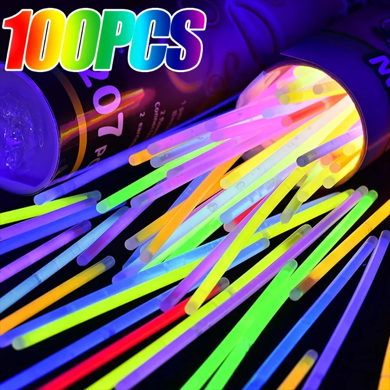 100/10Pcs Fluorescent Sticks Bendable Light Glow Sticks Bracelets Necklaces Neon Wedding Decor Multicolors Event Party Supplies