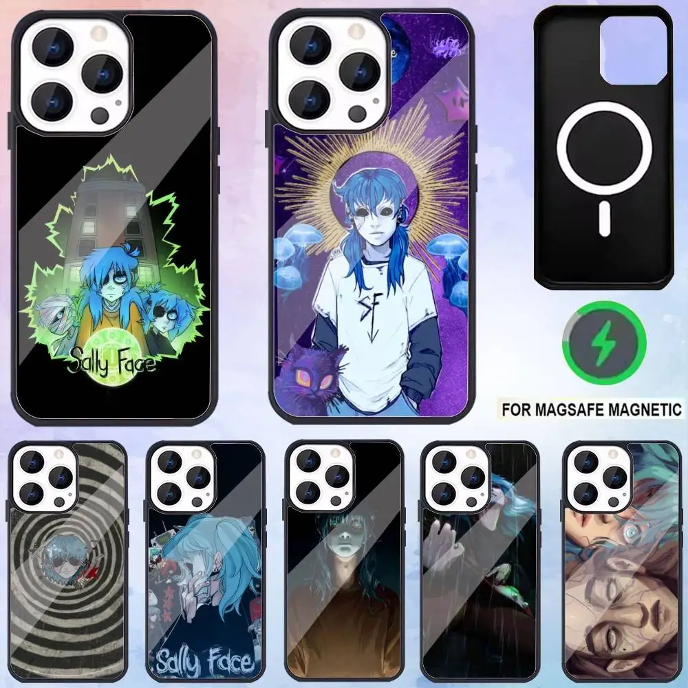 حافظة هاتف كارتون S-Sally Face SF لهاتف iPhone17,16,15,14,13,12,11 Plus، Pro Max Magnetic للشحن اللاسلكي Magsafe