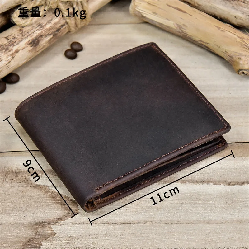 Men\'s Real Leather Short Wallet Crazy Horse Leather Multi-Card Holder Bifold Wallets Clip First Layer Male Leather Wallet