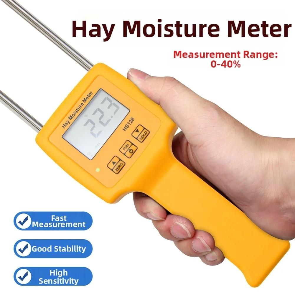 Moisture Meter HS128 for Hay Testing in Field Operations with LCD Display Automatic Shutdown and 0-40% Measuring Range
