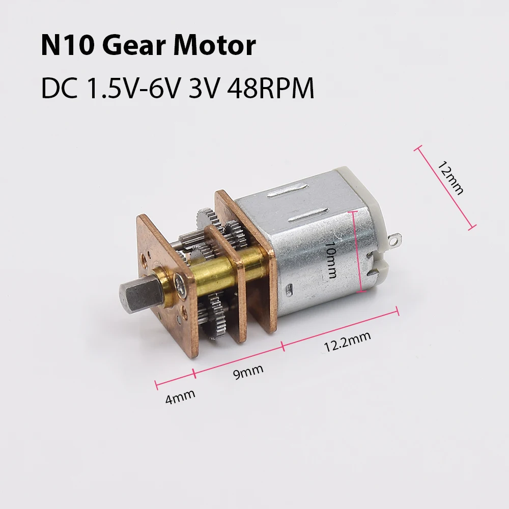 Mini N10 Full Metal Gearbox Gear Motor Smaller Than N20 Motor DC 1.5V-6V 3V 48RPM Slow Speed D-shaft Short Shafr for Robot