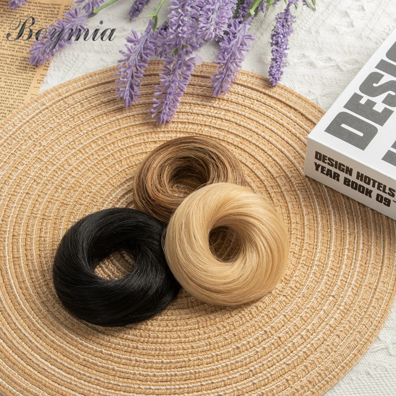 Boymia Sanggul Rambut Manusia Asli Rambut Alami Brasil Lurus Berantakan Sanggul Donat Potongan Rambut Ekor Kuda Rambut Humain Non-remy