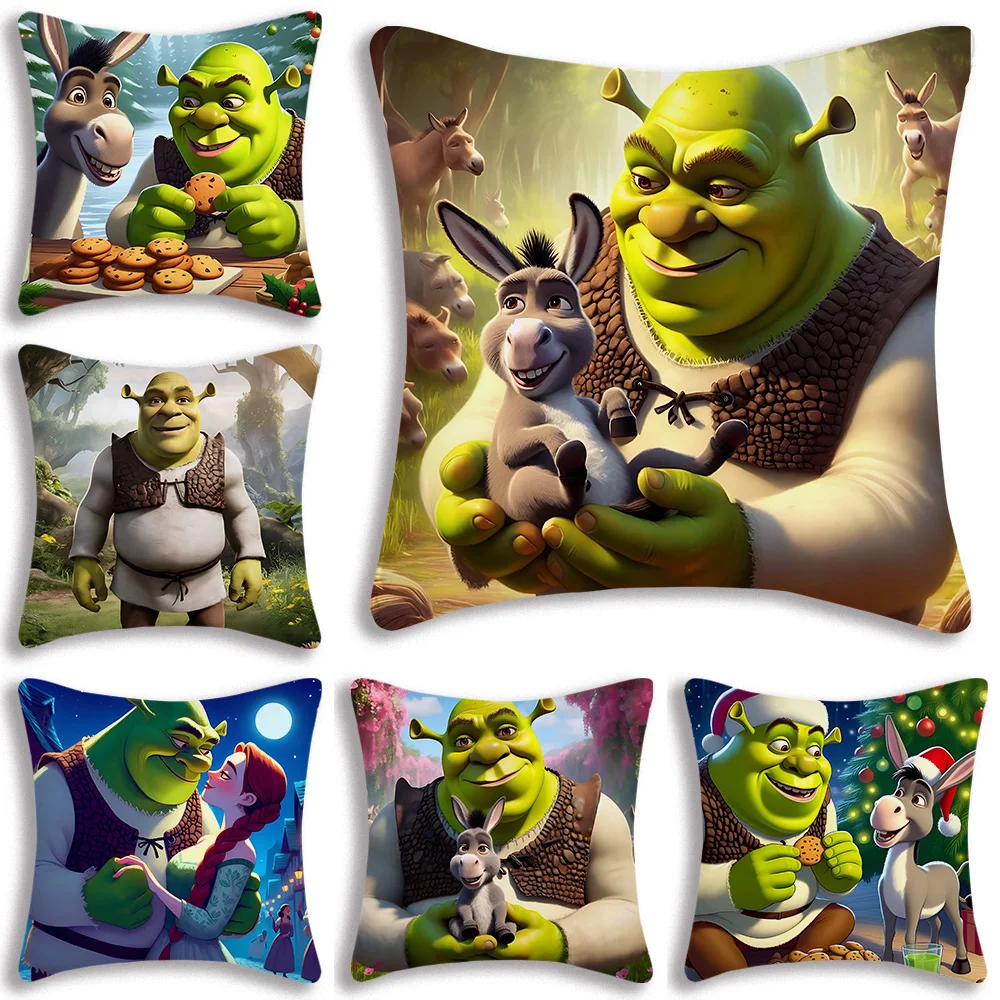 

Pillow Covers Cartoon Fantasy movie funny Shreks Sofa Decorative Home Double-sided Printing Short Plush Cute Cushion Cover