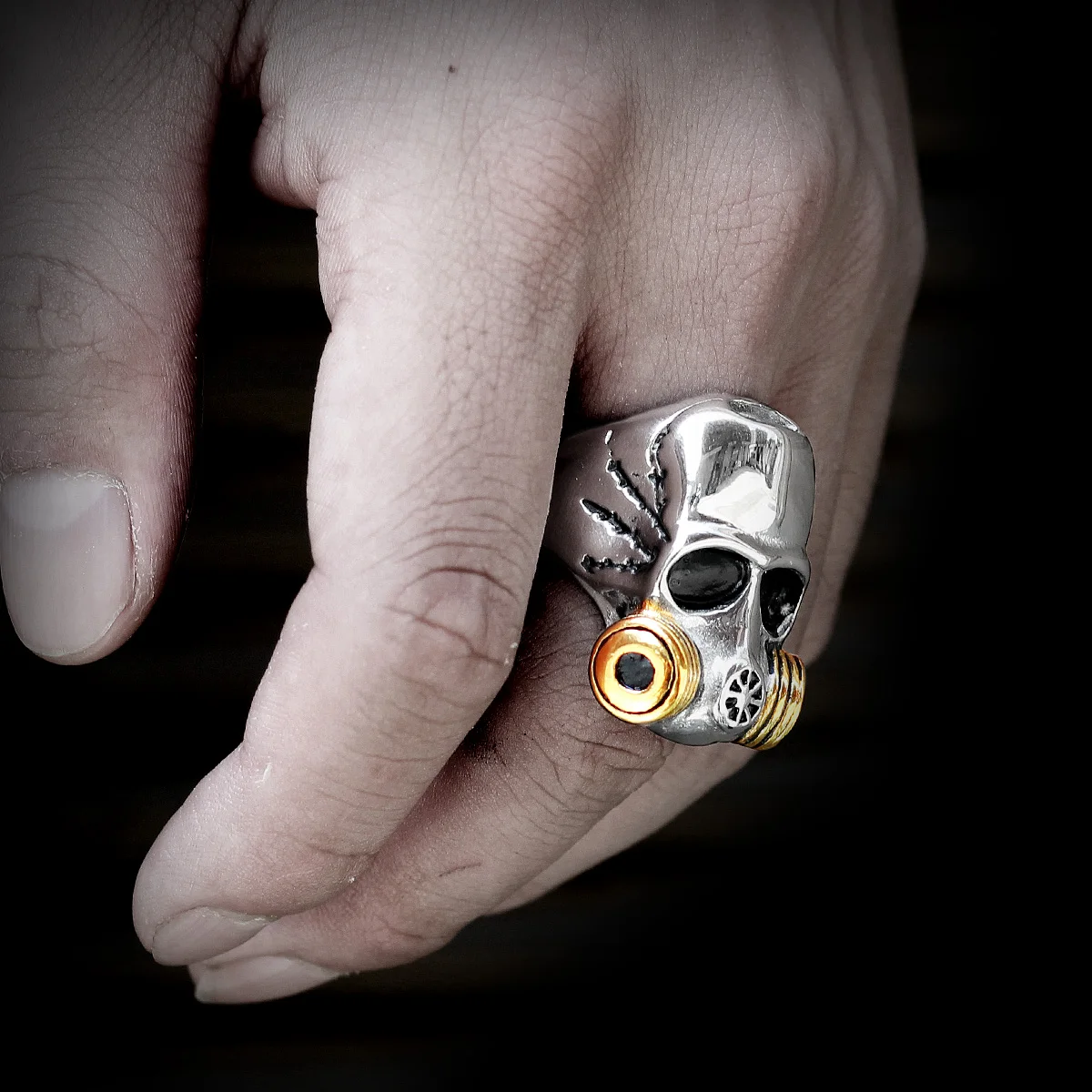 Stainless Steel Men Rings Punk Gothic Amulet Medical Gas Mask Ph.D Chemistry Doctor for Male Boy Jewelry Creativity Gift