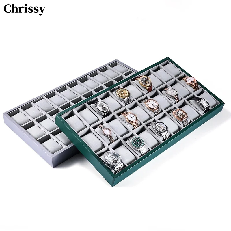 

Watch Display Tray with Soft Pillow Jewelry Bracelet Storage Case 30 Slots Watch Box Organizer for Men and Woman Dresser Counter