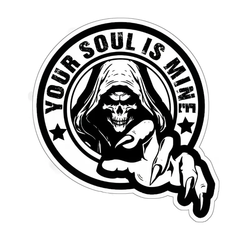 Scary Reaper Sticker Your Soul Is Mine Vinyl Decals Military Morale Patch Tactical Skull Stickers for Laptop Car Motorcycle