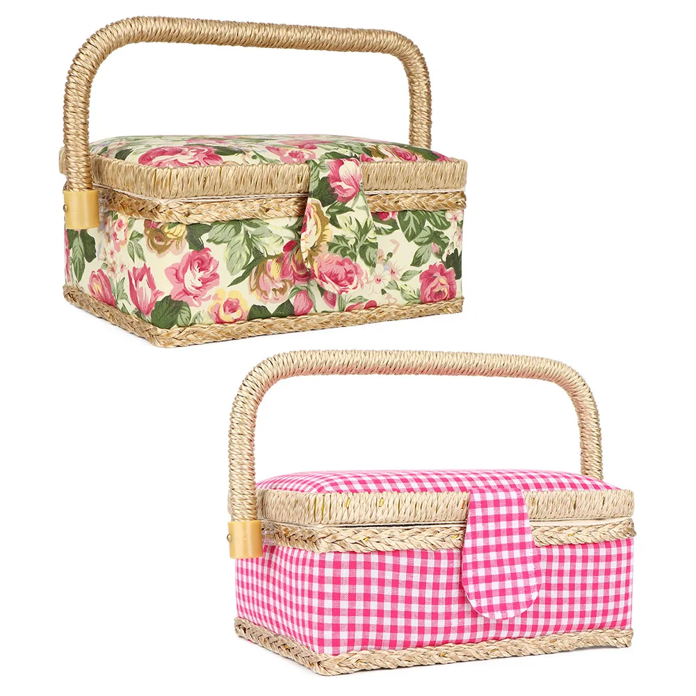 Fabric Craft Sewing Basket Sewing Organizer Household Fabric Craft Handmade Sewing Basket Thread Needle Storage Box Organizer