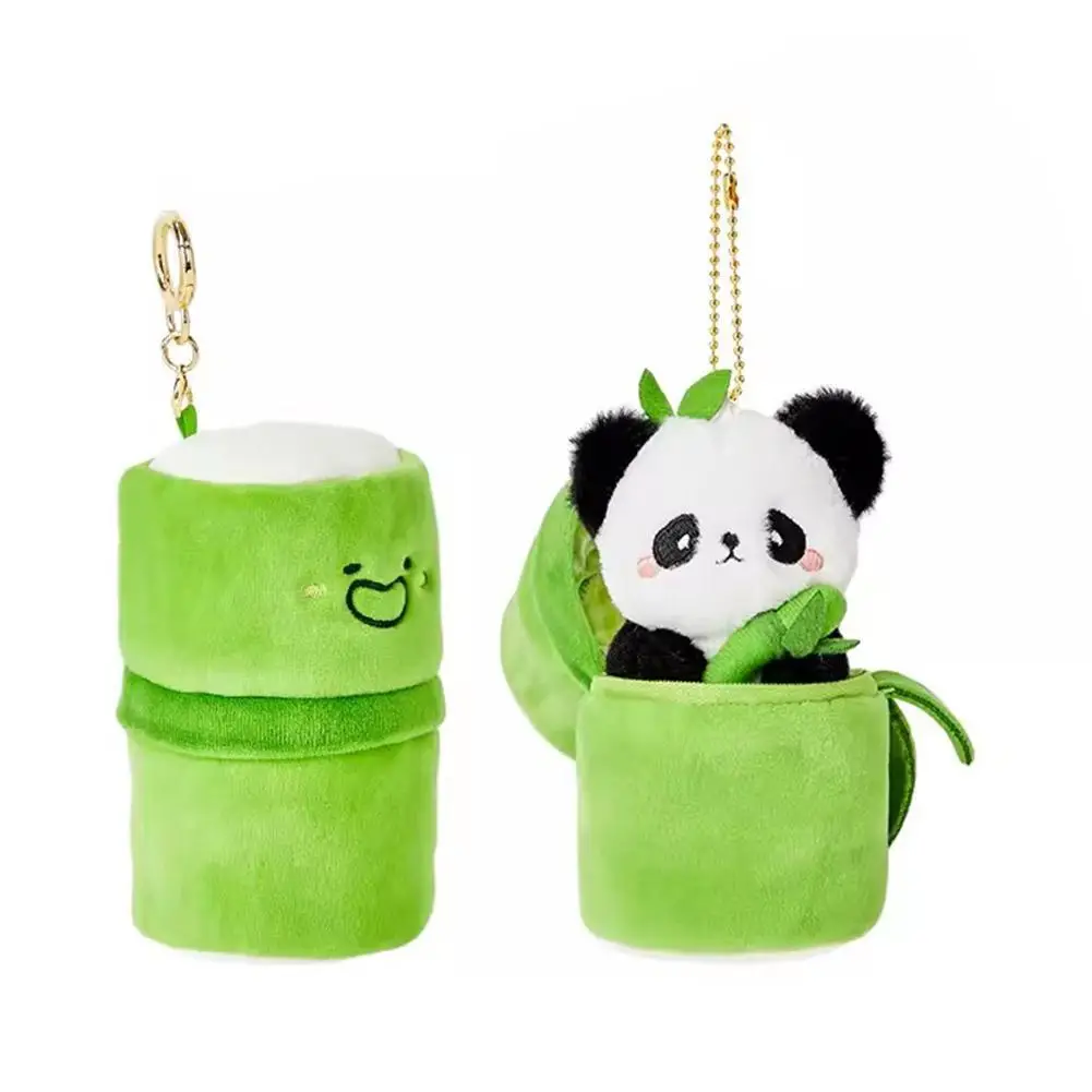 2 w 1 Cute rurka bambusowa Panda pluszowa Kawaii płaczliwa Panda wypchane zwierzę Plushie Super miękki pluszowy Panda brelok 12cm