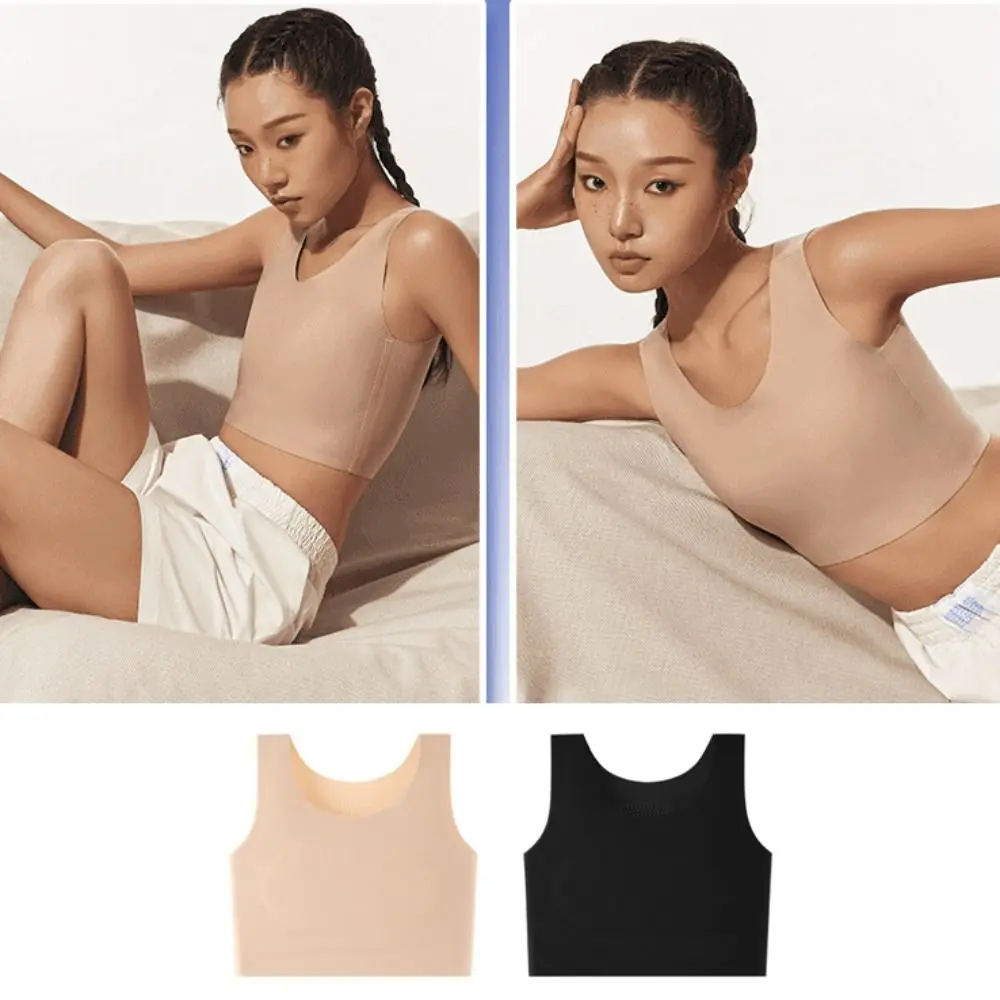 حمالة صدر لاسلكية بسيطة من الحرير الجليدي، ملابس داخلية رفيعة للغاية للنساء برقبة على شكل حرف U، حمالة صدر بدون خياطة للفتيات #4