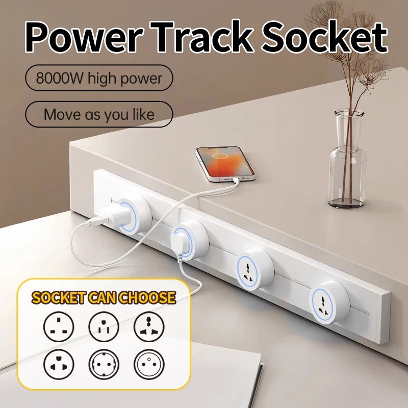 

Track Socket Kitchen Wall Outlet FR EU US UK Universal Standard Romovable Adapter Plug,Power Rail Sockets with USB type c,White