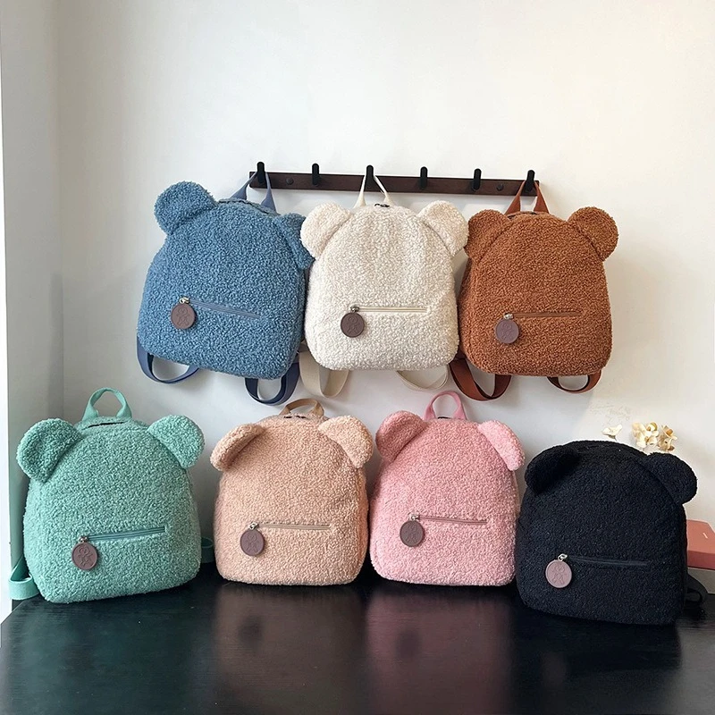 Adorable Fluffy Bear Ears Mini Backpack with Tote Belt Soft Plush Multi-Color Small Backpacks for Kids Stylish Daily Casual Use