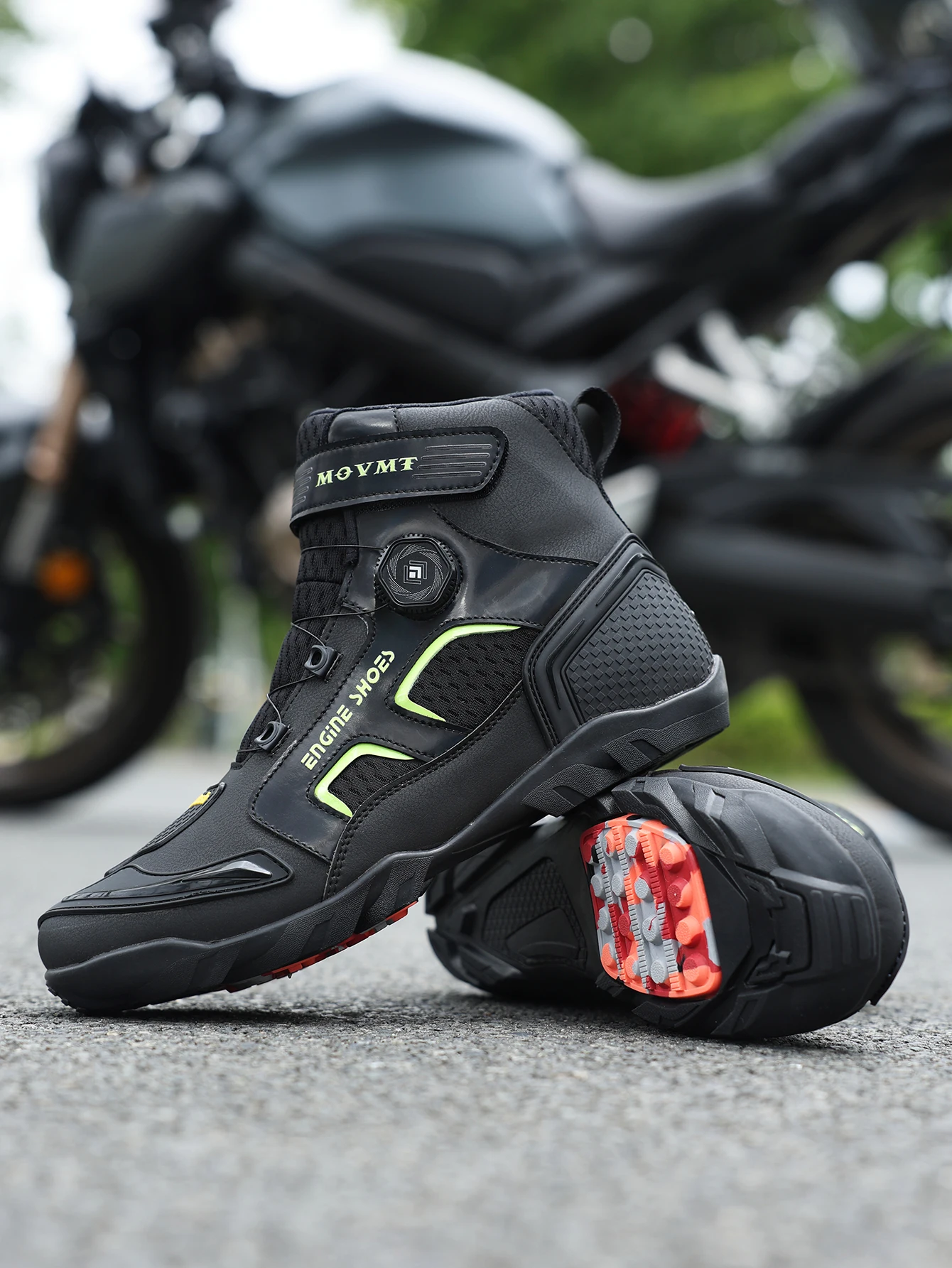 Motorrad-Reitschuhe, atmungsaktive Lederstiefel für Herren, lässig, bequem, Slip-On-Stiefeletten für urbanes Radfahren – Detail 4