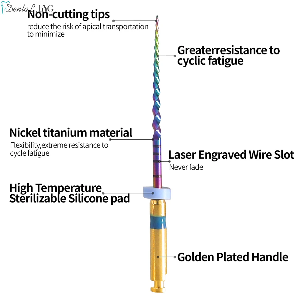 6pcs/Box Rainbow Series SX-F3 Gold Files Heat Activated NiTi Canal Root Files Can Bend Endodontic Treatment Rotary File