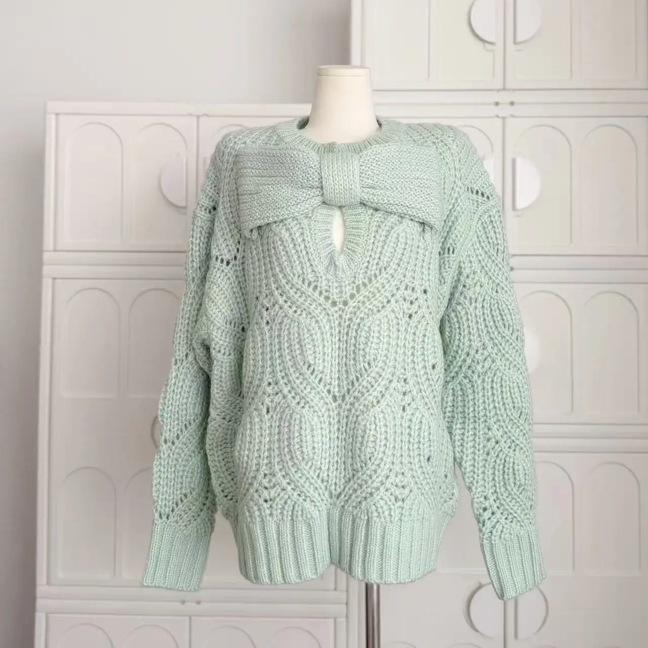 

Women's Bowknot Mohair Butterfly Sweater 2025 Winter Soft Fuzzy Knitwear Coat Elegant Bow Tie Textured Pullover