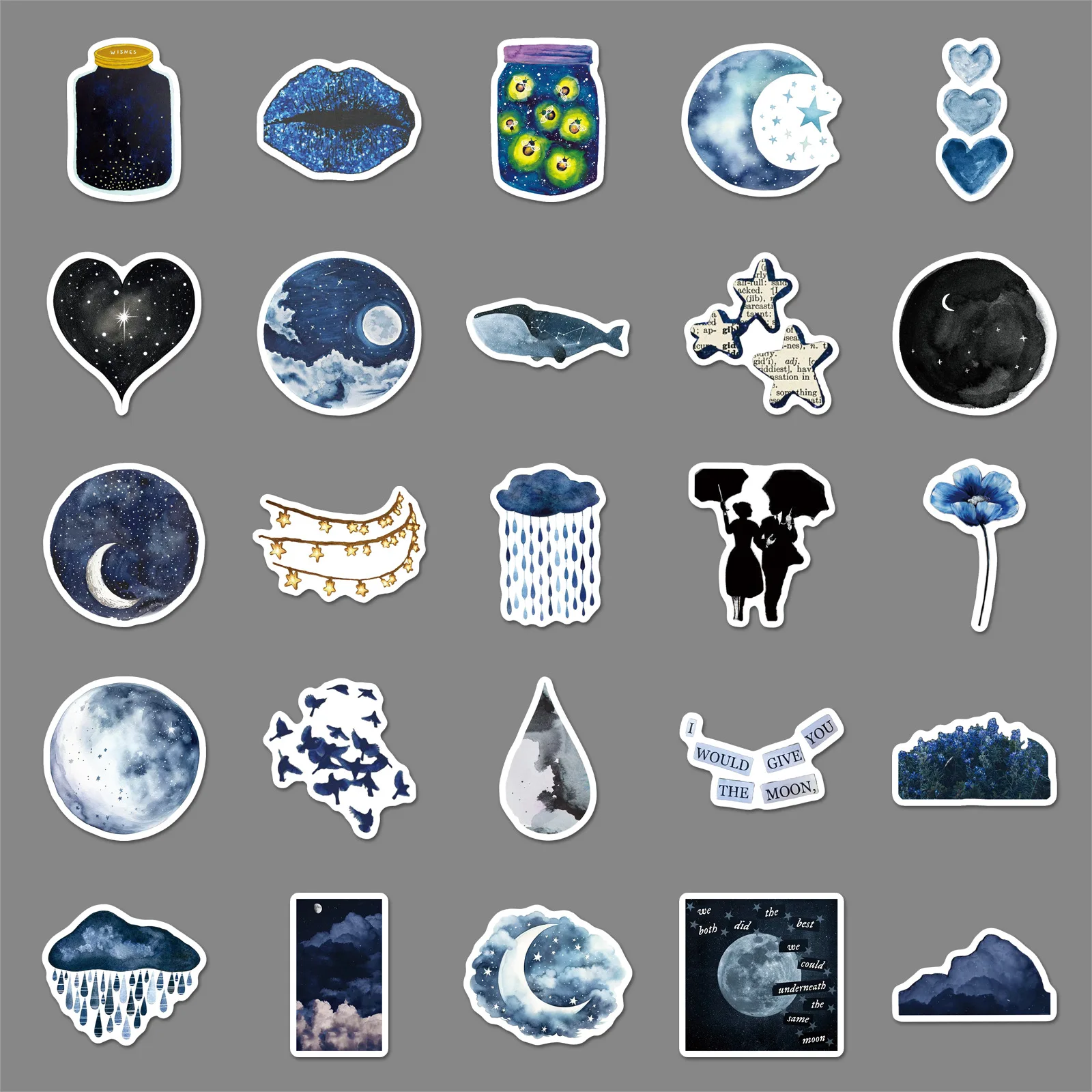 10/30/50 Pezzi Adesivi Graffiti Blu Stile Ins con Pianeti dell'Universo, Decorazione Creativa per Custodie Telefoni, Laptop, Valigie, Decalcomanie Impermeabili
