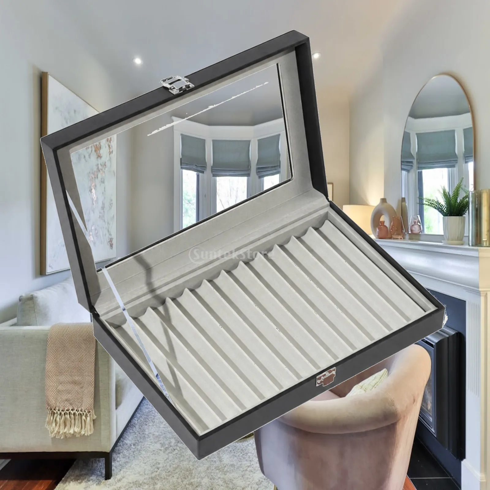 Compact Pen Storage Box with Glass Window for Pens Pencils Marker Collection Case