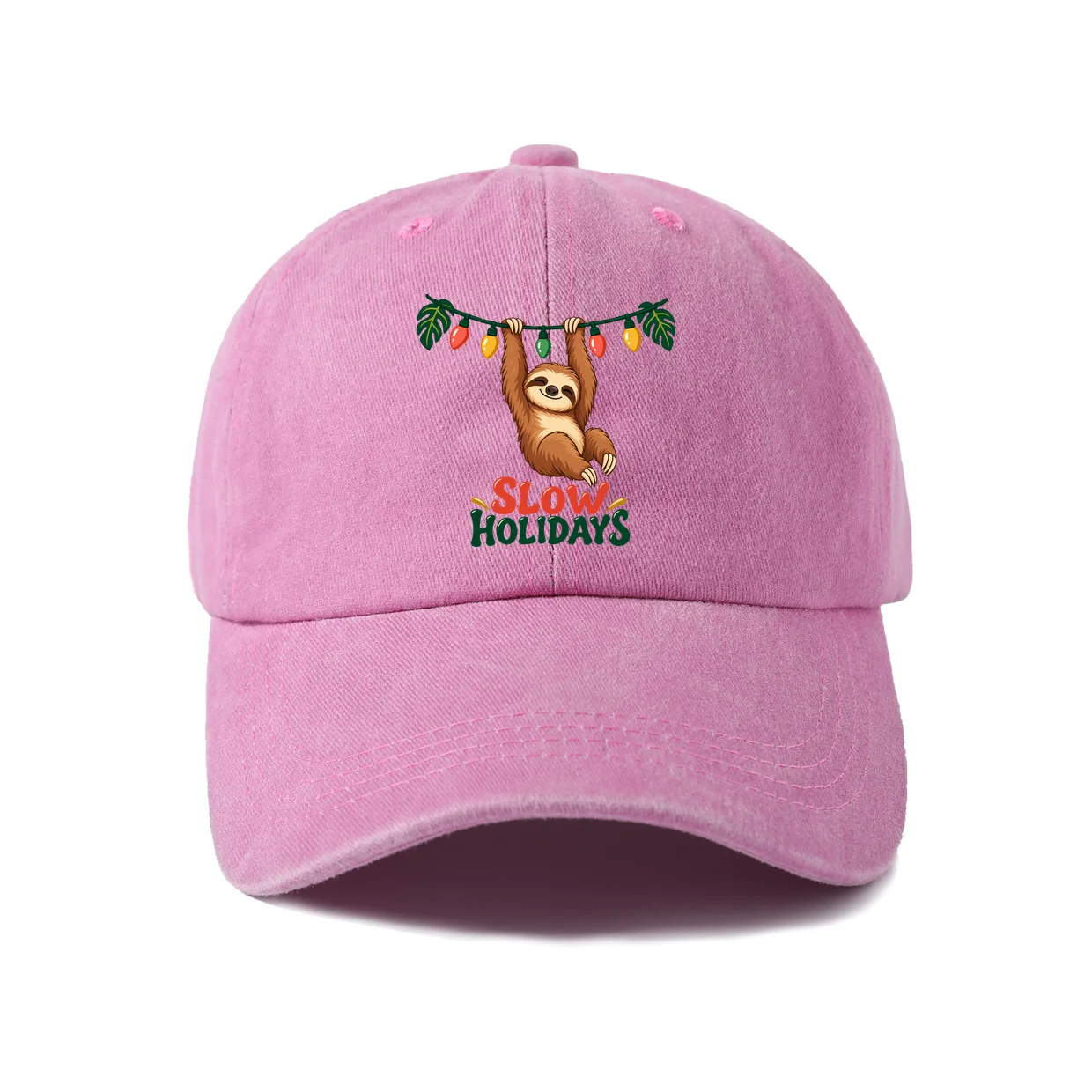 Slow Holidays Sloth Graphic Vintage Washed Baseball Cap, Adjustable Unisex Dad Hat, Casual Gift