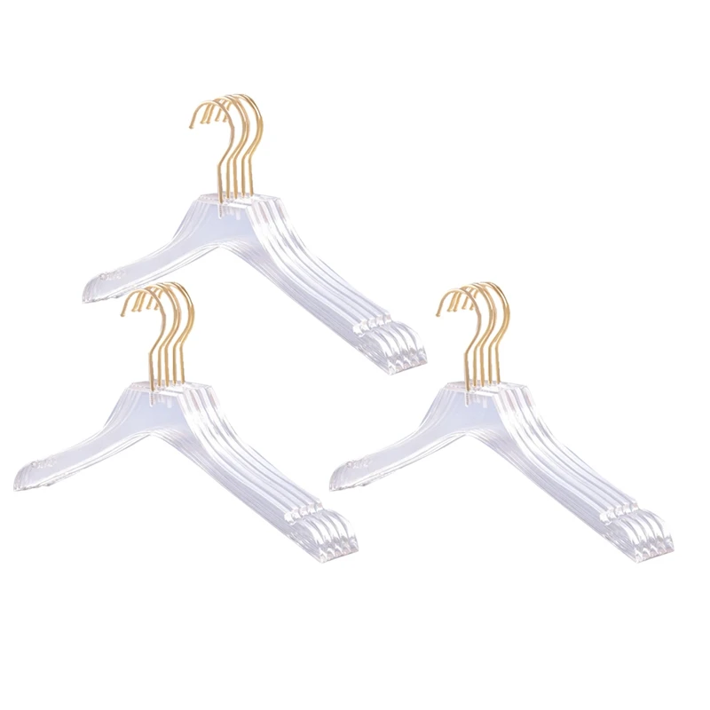 15 Pcs Clear Clothes Hangers With Gold Hook, Transparent Shirts Dress Coat Hanger With Notches For Lady Kids Small