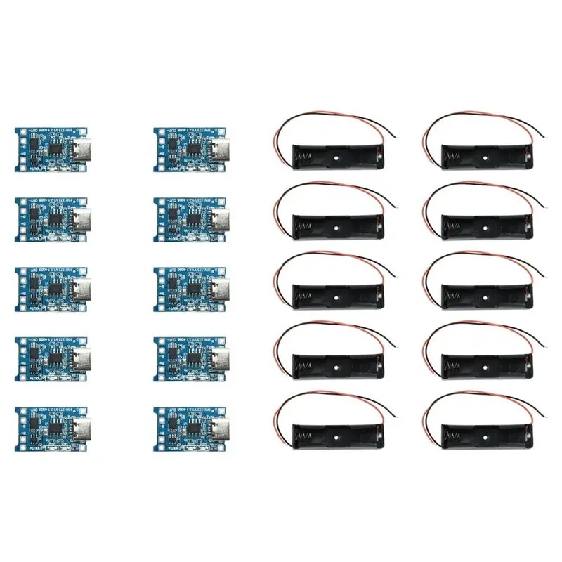 B63B-10PCS 5V 1A Type-C TC4056 18650 Lithium Battery Module With Battery Holder And Protection