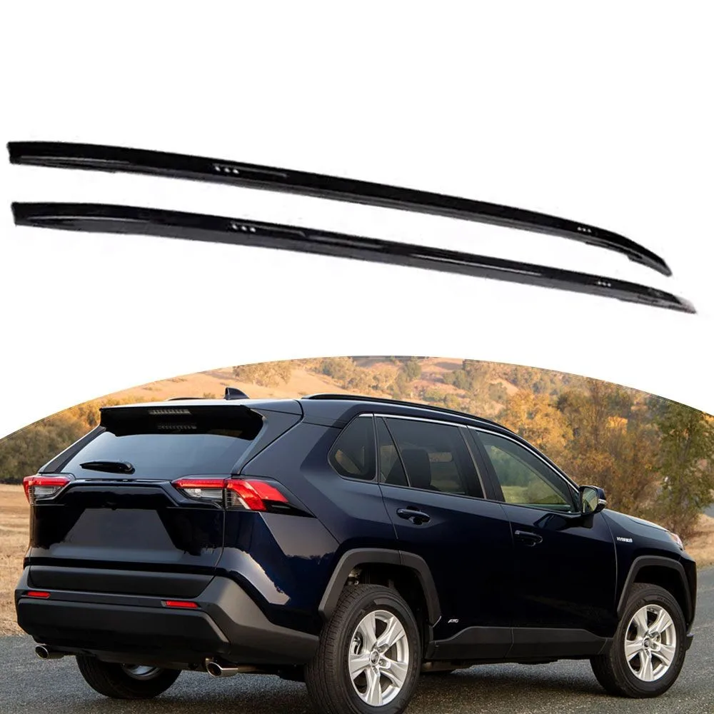2PCS Roof Rack Rails Fits For Toyota Rav4 2019+ Black Cross Bar  Canoe Bars  Aluminium  Carrier