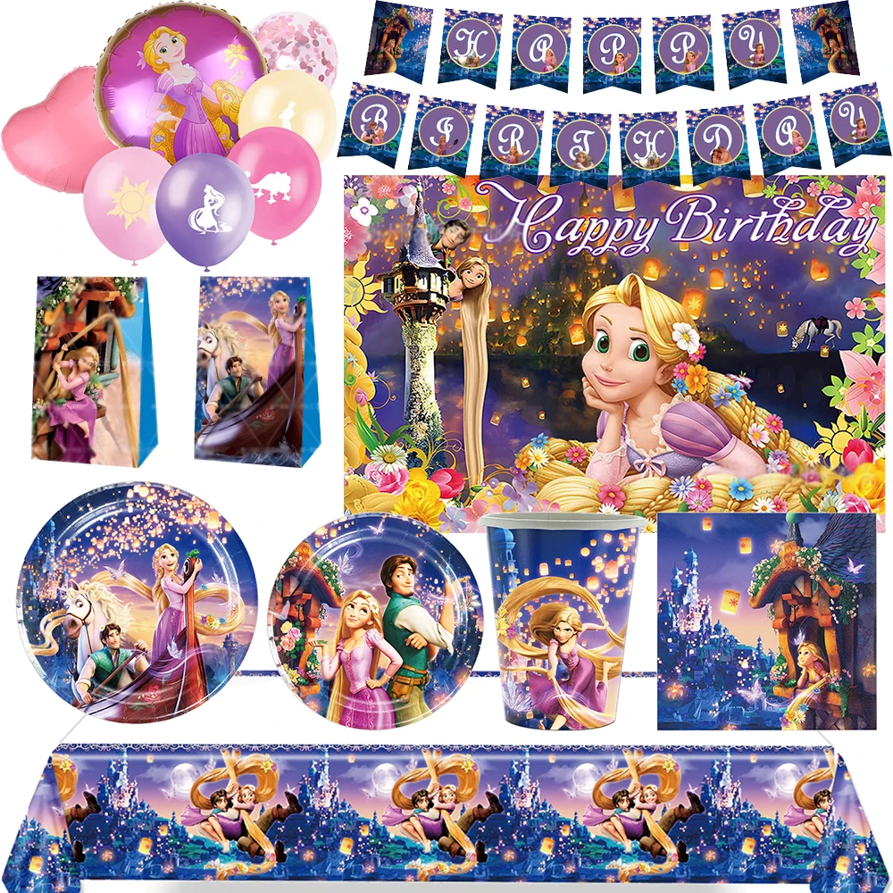 

Rapunzel Princess Tangled Theme Birthday Party Decorative Disposable Tableware Background Balloon Banner Baby Shower Kid Gift