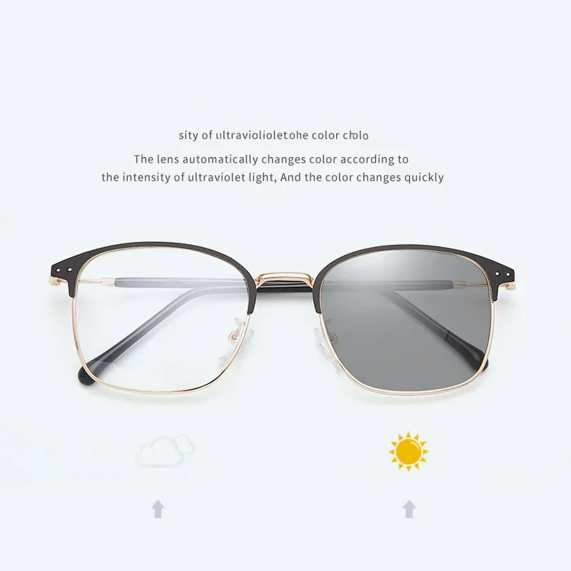 Photochromic Frameless Eyeglasses for Men Fashion Glasses Anti Radiation Eye Sunglasses for Men Korean Glasses Rectangle Compute