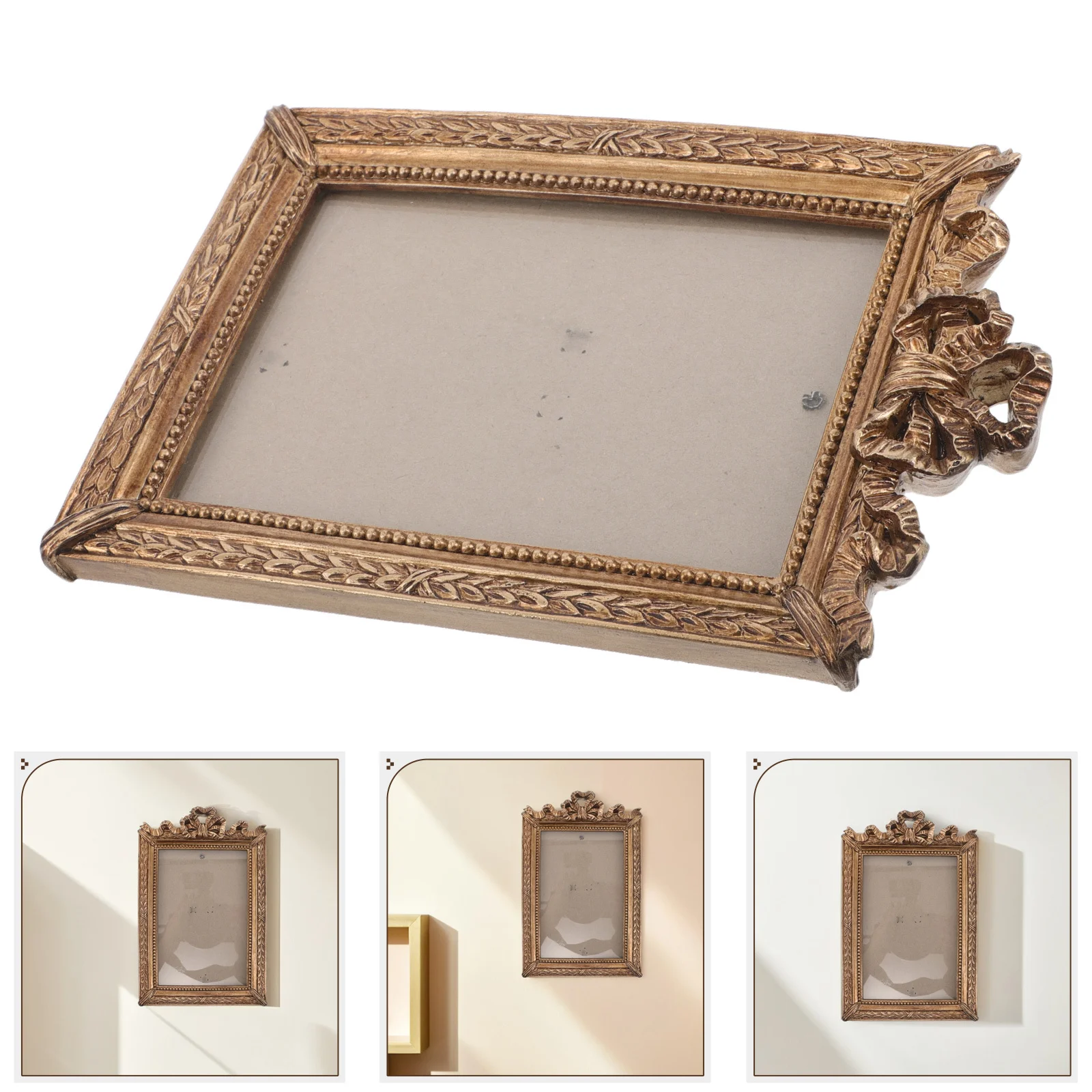 

Gold Bow Picture Frame Resin Embossed European Style Living Room Wall Decor Tabletop Hanging Display Ornate Vintage Frame