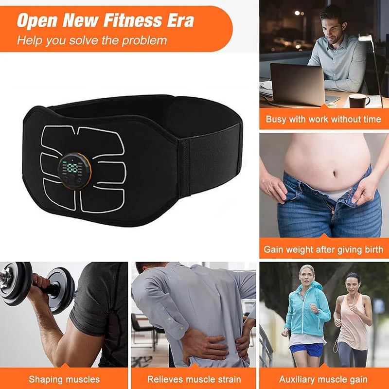 Abs Trainer EMS Abdominal Muscle Stimulator Electric Toning Belt USB Recharge Waist Belly Weight Loss Home Fitness Body Slimming