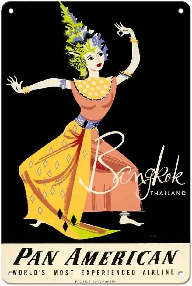 Bangkok Thailand - Pan American World Airways - Thai Woman Classical Dancer - Vintage Airline Travel Poster by Aaron Amspok sign