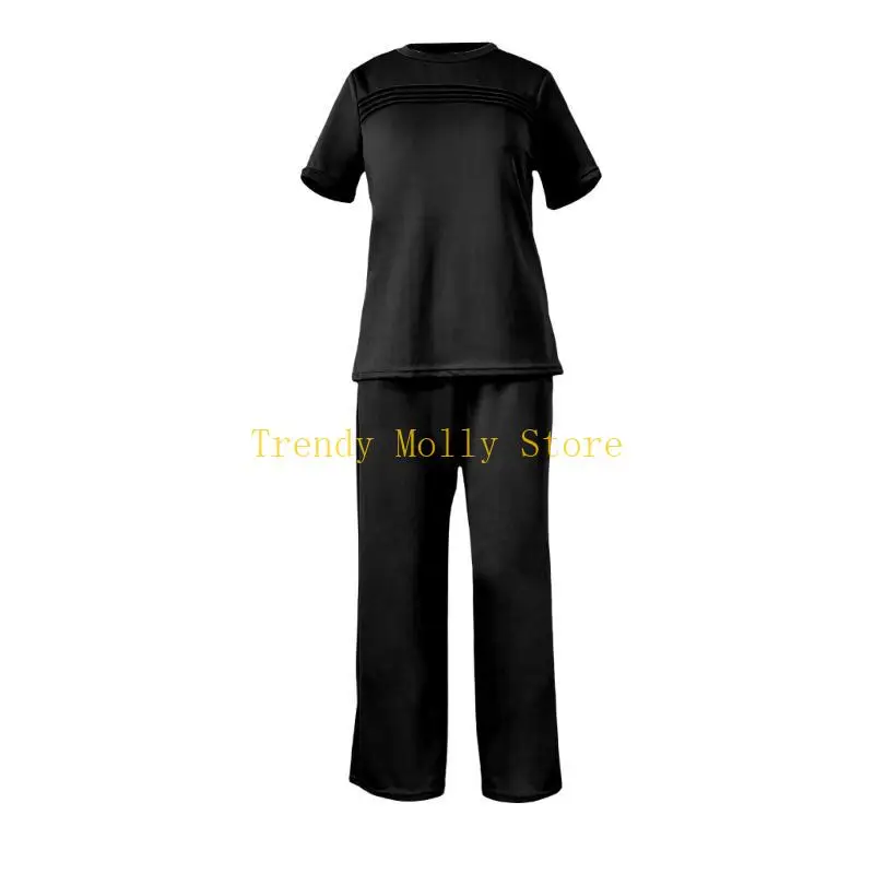 N5KB Traje piezas para mujer, trajes vacaciones viaje, conjuntos casuales manga corta, pantalones pierna con