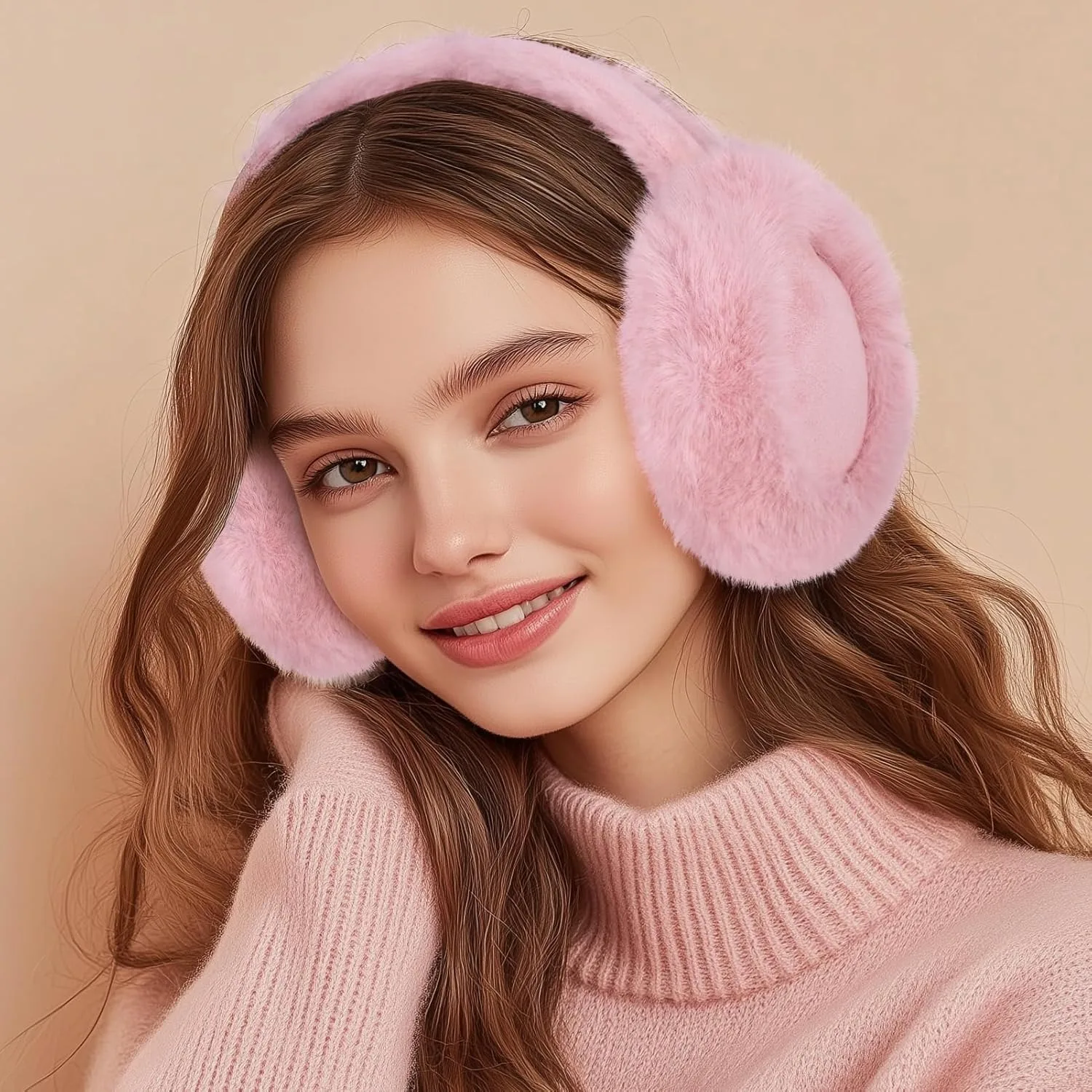 Women Suede Plush Earmuffs Wool Solid Plush Warm Outdoor Skiing Cycling Windproof Cold-Proo Winter Fluffy Ear Muffs Earflap