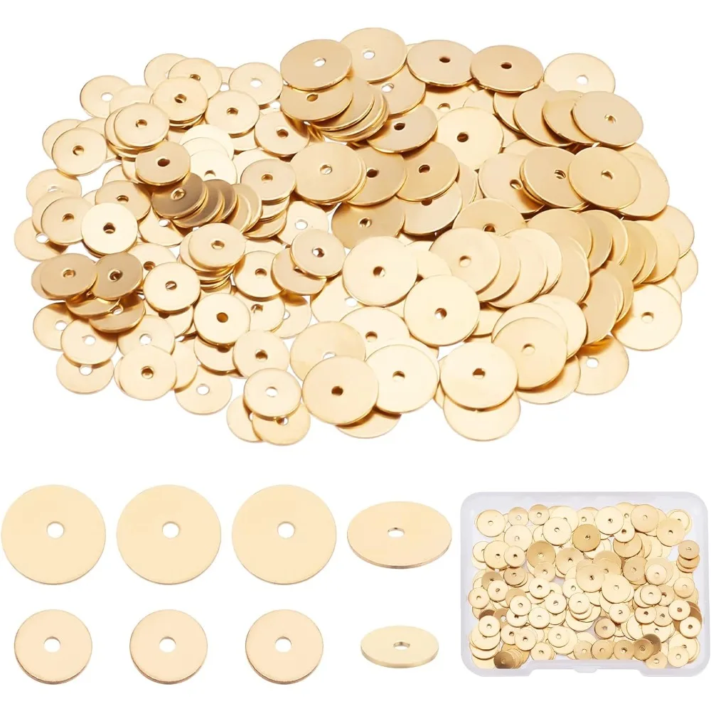 1 Box 200Pcs Gold Heishi Beads Golden Flat Disc Beads 6mm 8mm Real 18K Gold Plated Brass Round Spacer Beads for Jewelry Making