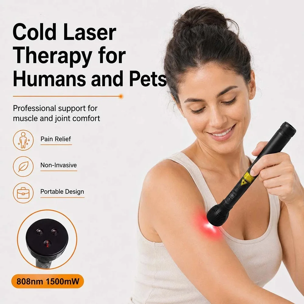 808nm Laser Therapy Pen 1500mW Near Infrared Cold Laser for Dogs Cats Humans Pain Relief Inflammation Acupuncture Point Massage