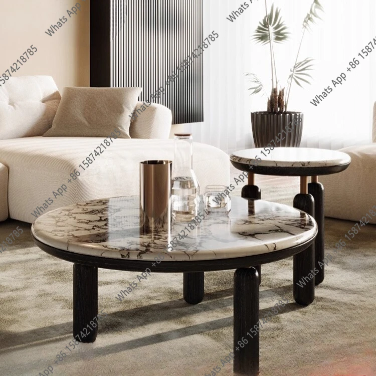 

Light luxury minimalist marble round coffee table living room household small apartment solid wood simple modern size
