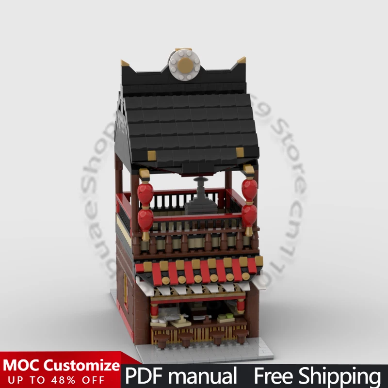 1097 PCS Building Brick Modular Chinese Street Food MOC Customize Modular Building Block Creative Design DIY Toy Birthday Gift