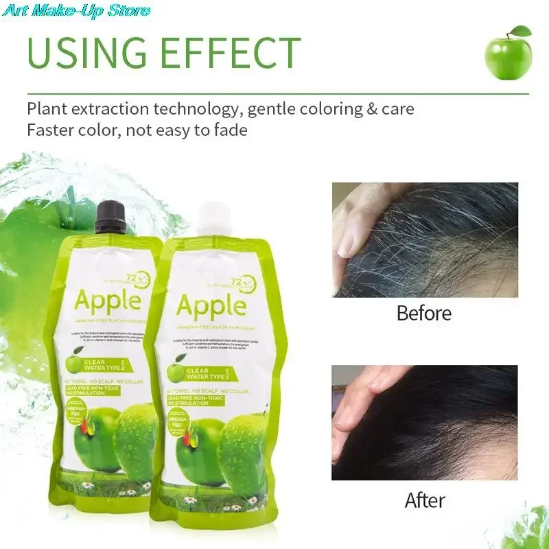 5 Mins Fast Result Apple Hair Color Cream 500ml*2 Black Hair Dye Shampoo Organic Cover Gray White Hair Easy Use