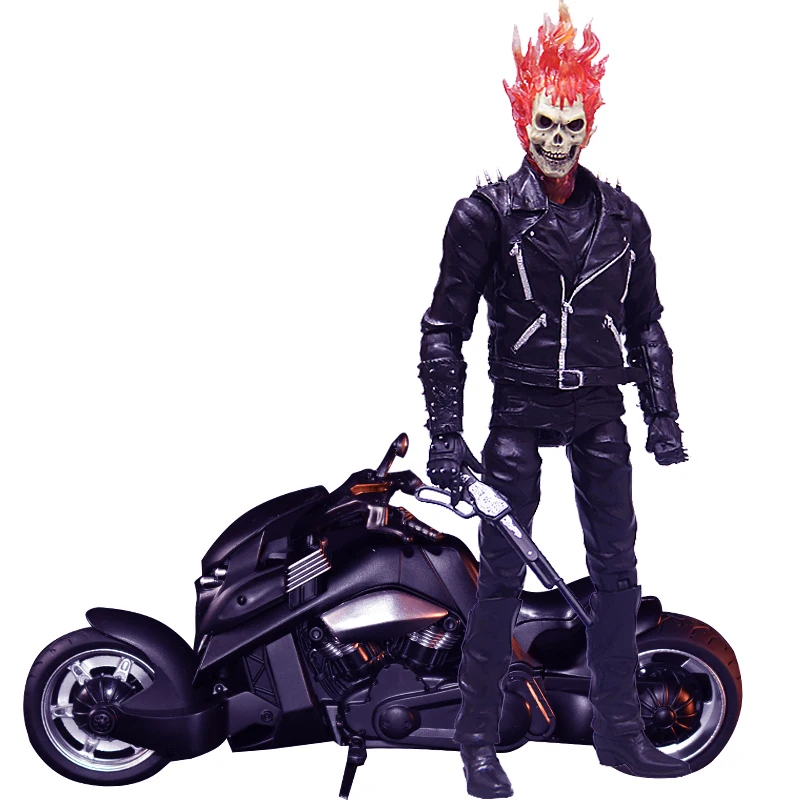 23Cm Pvc Marvel Movies Periphery Figure Ghost Rider Nicolas Cage Motorcycle Double Headed Carving Movable Joint Model Toys