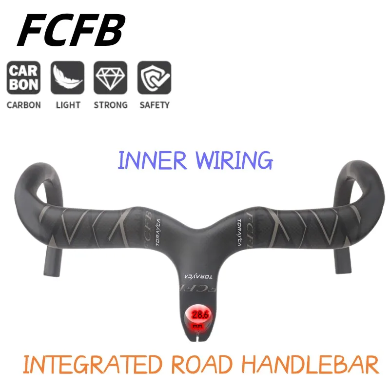 FCFB  Bicycle Handlebar Road Carbon Handlebar 28.6mm Bicycle Handlebar With Stem 400/420/440mm 3K Matt Black Inner wiring bar