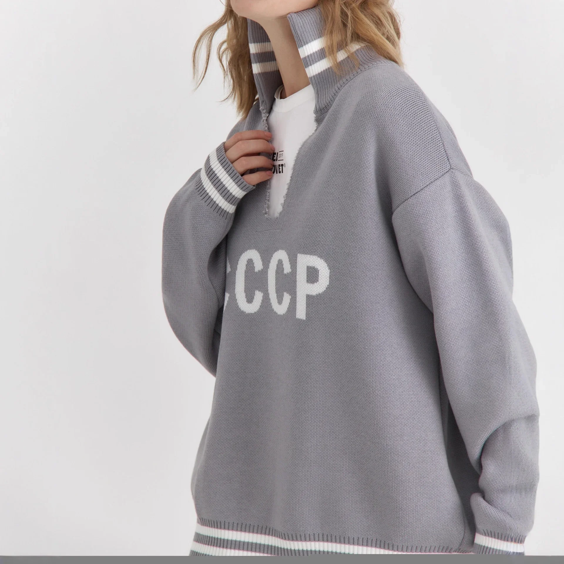 

Новый свитер с v-образным вырезом, женские контрастные уличные топы с буквами, свободные повседневные пуловеры, вязаный женский свитер с длинными рукавами, зимний топ