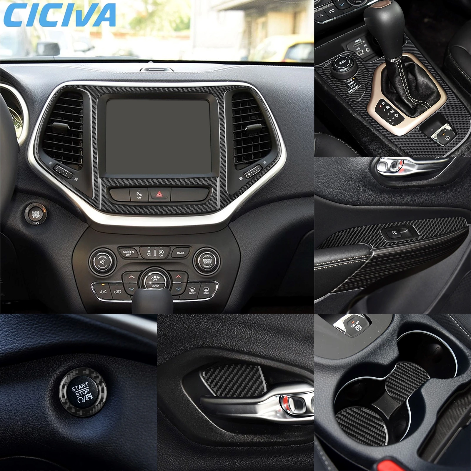 

For Jeep Cherokee 2014-2018 Auto Headlight Switch Instrument Speaker Screen Real Carbon Fiber Car Decoration Accessory Sticker