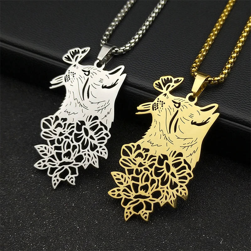 Aesthetic Flower Cat Neckless for Women Men Stainless Steel Gold Silver Color Cute Kitty Hollow Necklace Chain Jewelry