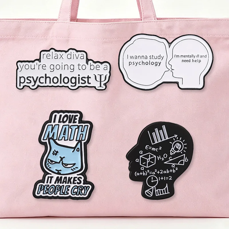Funny Psychology Math Quote Enamel Badges Set Relax Diva Study Science Meme Pins Metal Brooches For Students Gift