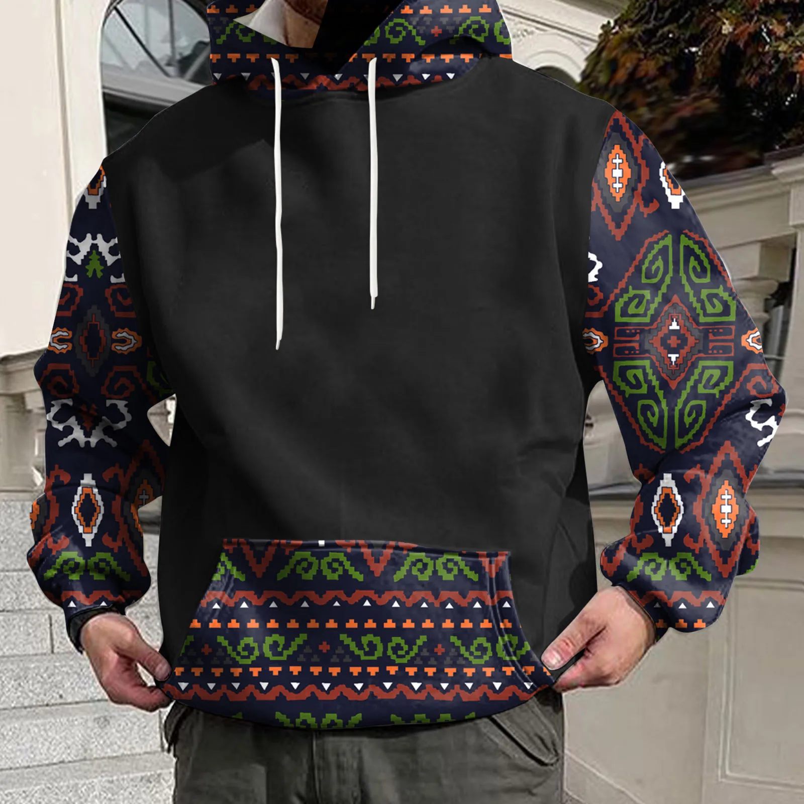 

Men Vintage Hoodie Ethnic Printed Hoodies Fashion Hoodies Sweatshirts Boy Coats Indian Style Men's Clothing