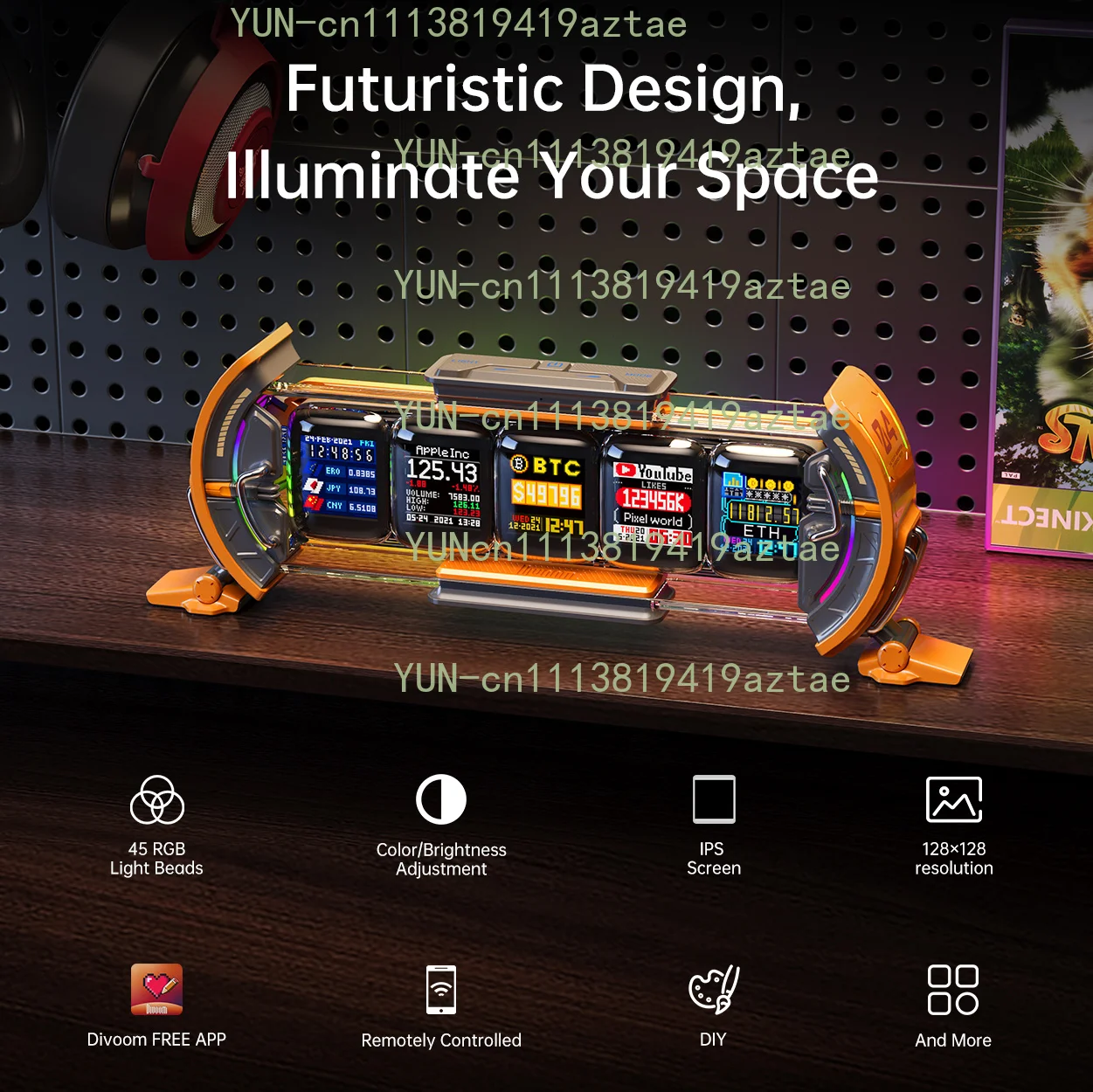 Gaming Room Setup Digital Clock with Smart APP Control, WiFi Connect, RGB LED Display, Office Decor Cyberpunk