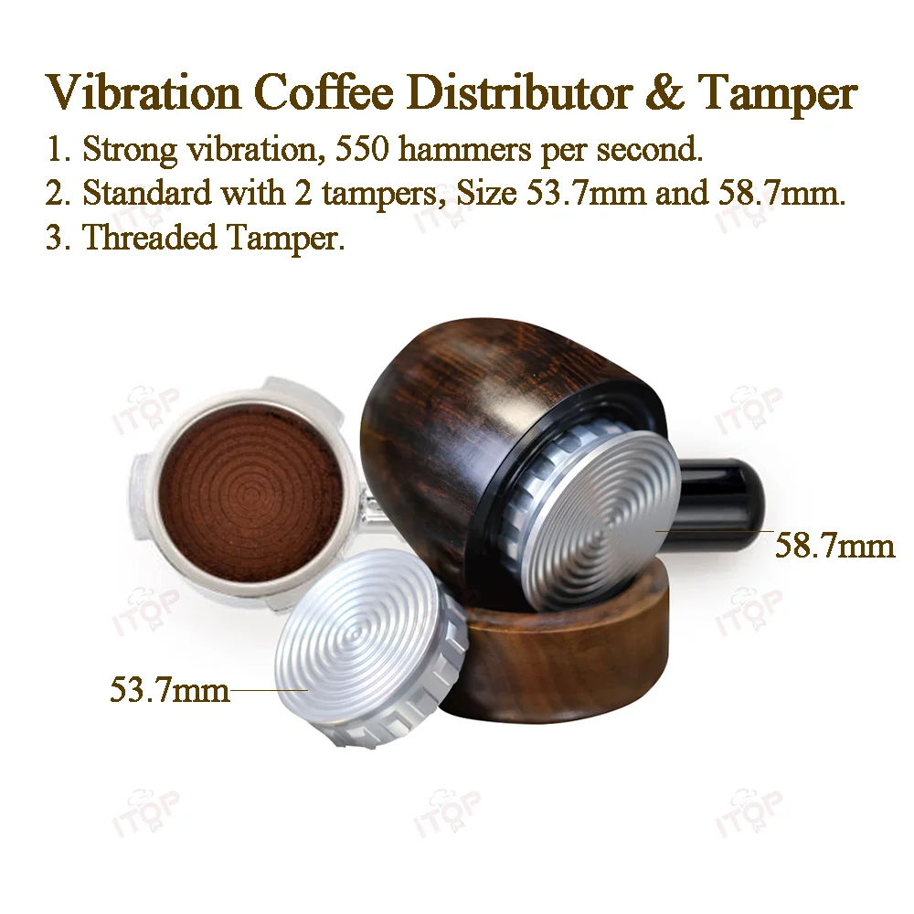 

ITOP VTD Vibration Coffee Distributor Tamper 550 Vibrations Per Second with 2 Hammer 53.7 and 58.7mm Electric Tamper Distributor