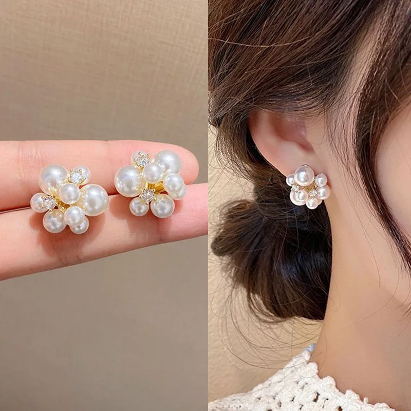 925 Silver Needle Korean Fashion Pearl Earrings For Women Jewelry 2026 Trending New Luxury Women's Pearls Big Stud Earrings M3