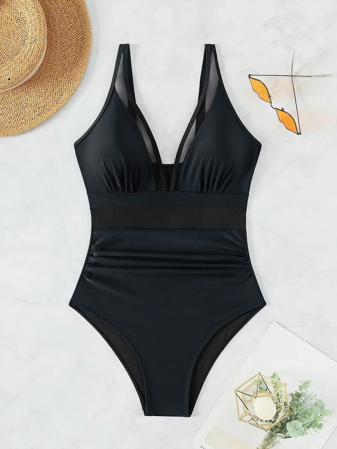 Summer Beach Bathing Suit Deep V-neck Swimsuit Women Vacation Outfits Sexy Swimwear Pool Party Girl Bikini One Piece Suit