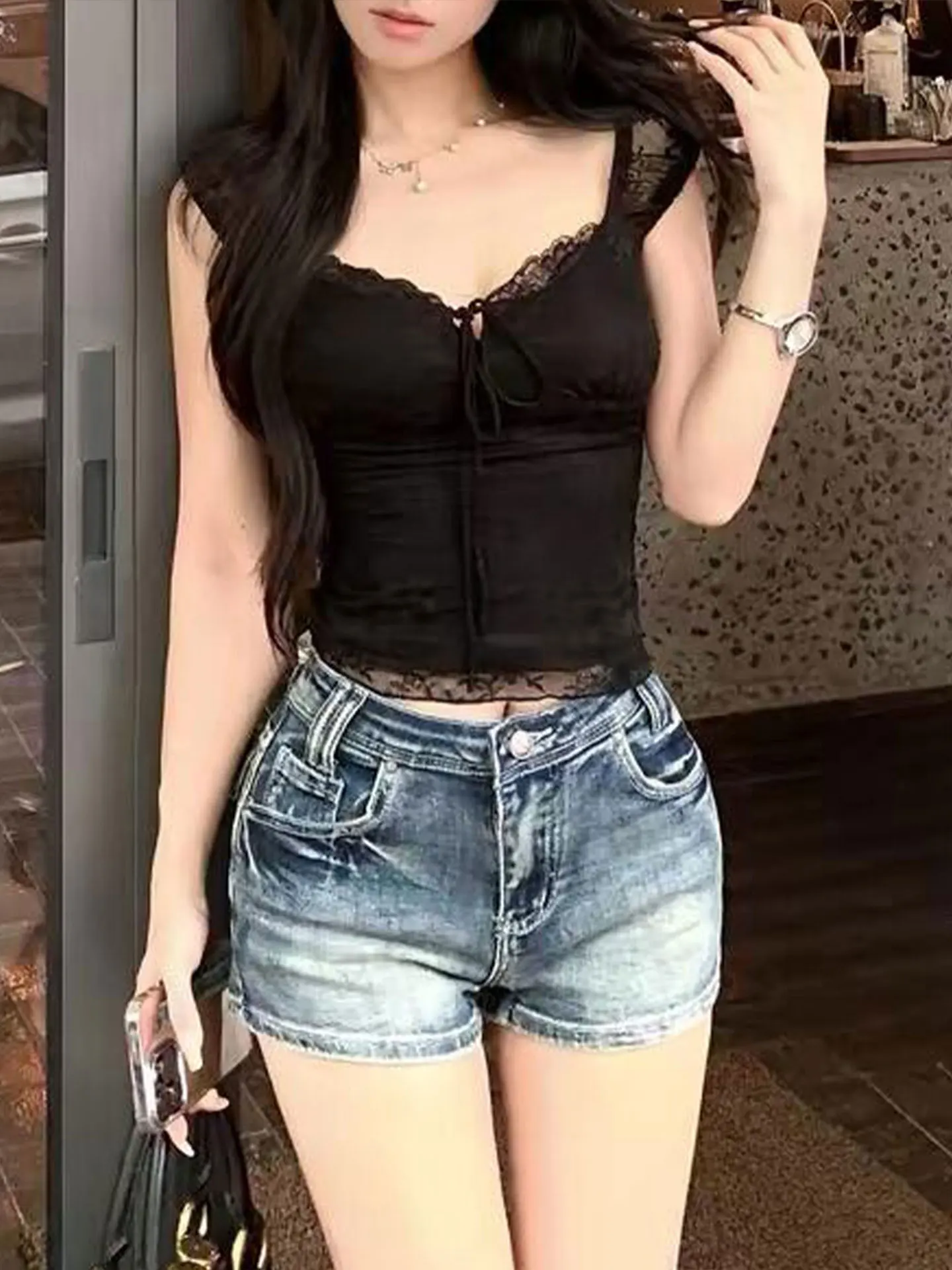 

Low Waist Denim Shorts Women's Sexy A-Line Butt Lifting Hot Pants Summer Washed Crack White Jeans Short Skirts Cotton Elastic