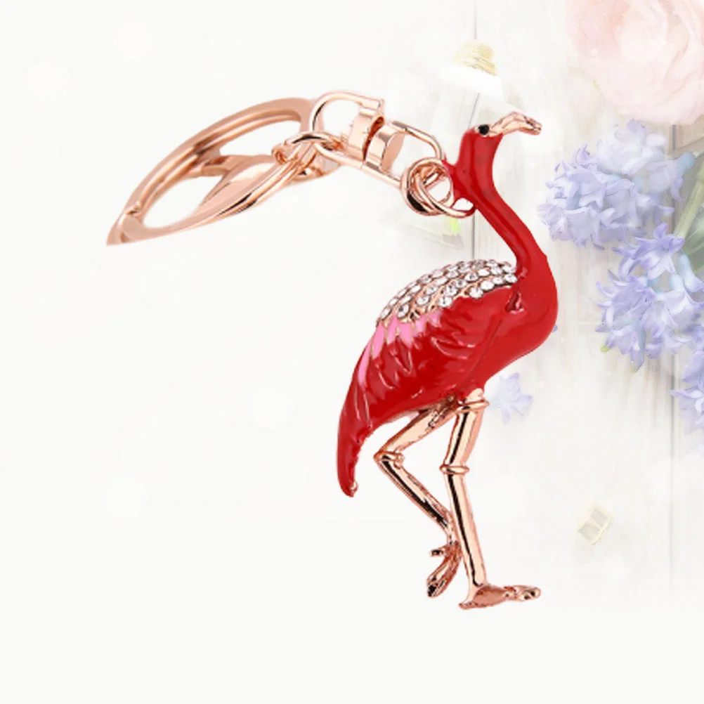 Red Flamingo Shape Keychains Rhinestone Key Rings Fashion Key Holder Craft Pendant Alloy Keyring Crystal Hanging Ornaments Gift
